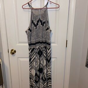 White and black Paisley strapless maxi dress